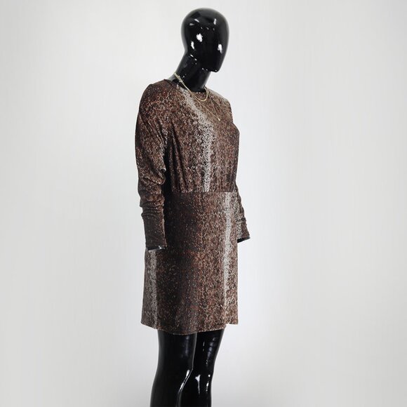 Glam  Brown Color Animal Print Dress Mini Dress Slim Fit - Perfect Party Outfit - Picture 2 of 5